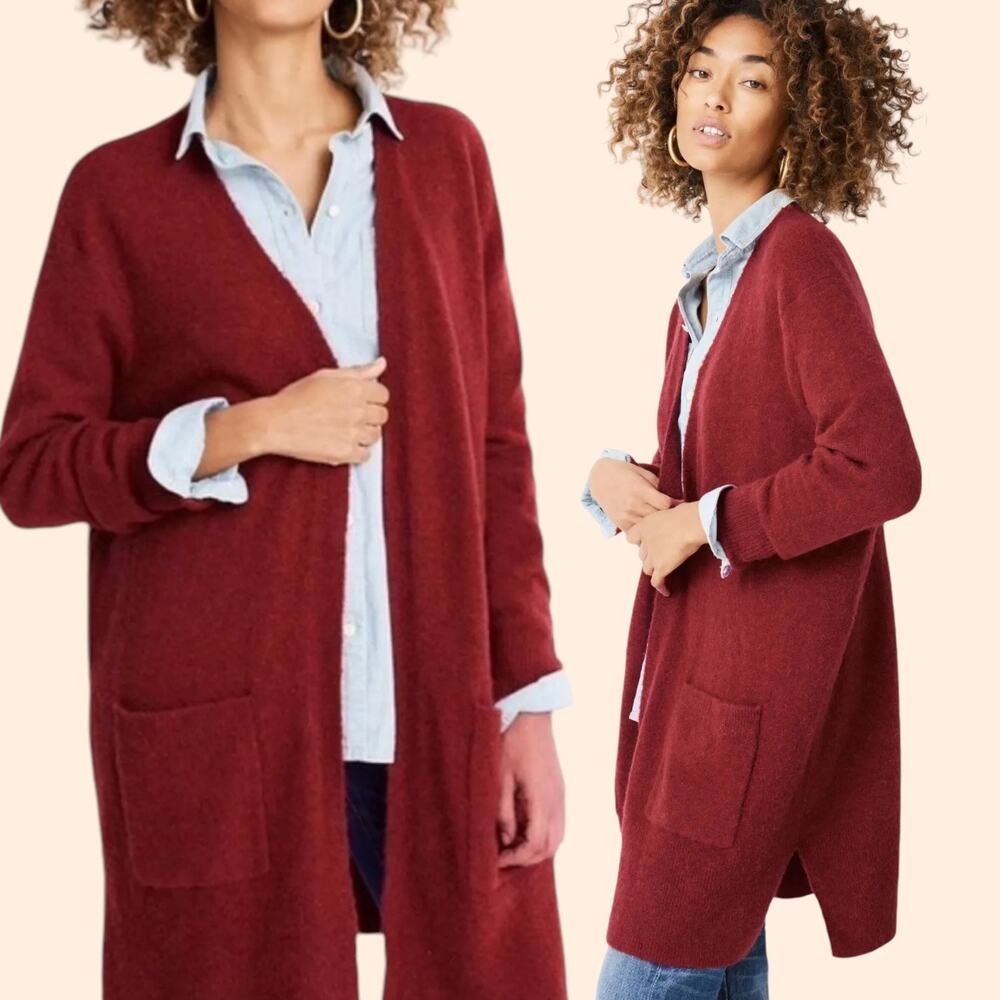 MADEWELL Kent Cardigan Merino Wool Alpaca Sweater Duster Cozy Lagenlook Red